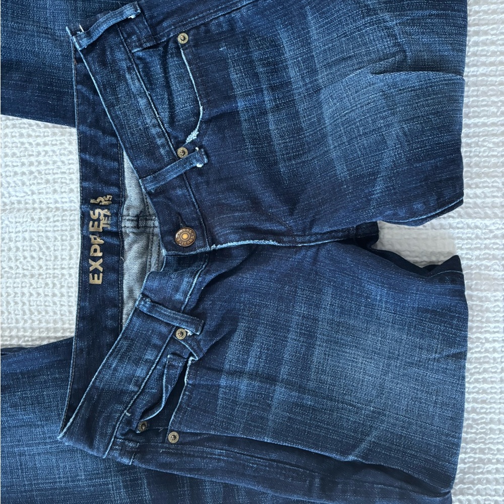 Express Dark Blue Distressed Skinny Jeans - Picture 7 of 9
